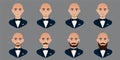 Set avatar of a bald man in a business suit with a bow tie.