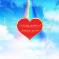 Heart with angel wings, blue sky, rainbow path, soul jouney, memorial, remembrance, commemorate, loss