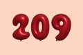 Red Helium Balloon 3D Number 209 Royalty Free Stock Photo