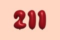 Red Helium Balloon 3D Number 211 Royalty Free Stock Photo