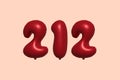 Red Helium Balloon 3D Number 212