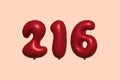 Red Helium Balloon 3D Number 216 Royalty Free Stock Photo