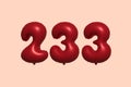 Red Helium Balloon 3D Number 233 Royalty Free Stock Photo