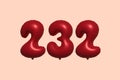 Red Helium Balloon 3D Number 232