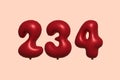 Red Helium Balloon 3D Number 234 Royalty Free Stock Photo