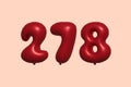 Red Helium Balloon 3D Number 278 Royalty Free Stock Photo