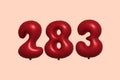 Red Helium Balloon 3D Number 283 Royalty Free Stock Photo