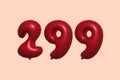 Red Helium Balloon 3D Number 299 Royalty Free Stock Photo