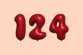Red Helium Balloon 3D Number 124