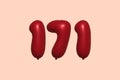 Red Helium Balloon 3D Number 171 Royalty Free Stock Photo