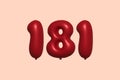 Red Helium Balloon 3D Number 181 Royalty Free Stock Photo