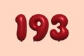 Red Helium Balloon 3D Number 193 Royalty Free Stock Photo