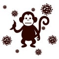 Vector illustration of a monkey icon with viral cells on a white background. Royalty Free Stock Photo