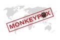 A banner with the monkeypox virus informing and warning about the spread of the disease, symptoms or precautions. The virus is spr