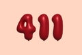 Red Helium Balloon 3D Number 411 Royalty Free Stock Photo
