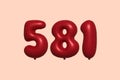 Red Helium Balloon 3D Number 581 Royalty Free Stock Photo