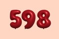Red Helium Balloon 3D Number 598 Royalty Free Stock Photo