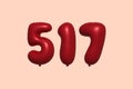 Red Helium Balloon 3D Number 517 Royalty Free Stock Photo