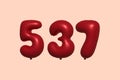 Red Helium Balloon 3D Number 537 Royalty Free Stock Photo