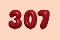 Red Helium Balloon 3D Number 307