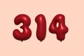 Red Helium Balloon 3D Number 314 Royalty Free Stock Photo
