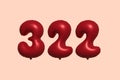 Red Helium Balloon 3D Number 322 Royalty Free Stock Photo