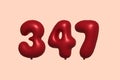 Red Helium Balloon 3D Number 347 Royalty Free Stock Photo