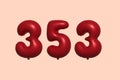 Red Helium Balloon 3D Number 353 Royalty Free Stock Photo