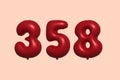 Red Helium Balloon 3D Number 358 Royalty Free Stock Photo