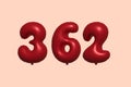 Red Helium Balloon 3D Number 362 Royalty Free Stock Photo