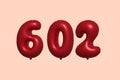 Red Helium Balloon 3D Number 602 Royalty Free Stock Photo