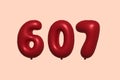 Red Helium Balloon 3D Number 607 Royalty Free Stock Photo