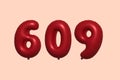 Red Helium Balloon 3D Number 609 Royalty Free Stock Photo