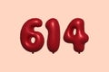 Red Helium Balloon 3D Number 614 Royalty Free Stock Photo