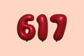 Red Helium Balloon 3D Number 617 Royalty Free Stock Photo