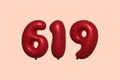 Red Helium Balloon 3D Number 619 Royalty Free Stock Photo