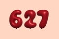 Red Helium Balloon 3D Number 627 Royalty Free Stock Photo