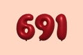 Red Helium Balloon 3D Number 691 Royalty Free Stock Photo