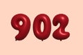 Red Helium Balloon 3D Number 902 Royalty Free Stock Photo