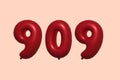 Red Helium Balloon 3D Number 909 Royalty Free Stock Photo