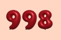 Red Helium Balloon 3D Number 998 Royalty Free Stock Photo