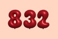 Red Helium Balloon 3D Number 832 Royalty Free Stock Photo