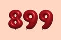 Red Helium Balloon 3D Number 899 Royalty Free Stock Photo
