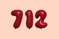 Red Helium Balloon 3D Number 712 Royalty Free Stock Photo