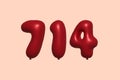 Red Helium Balloon 3D Number 714 Royalty Free Stock Photo