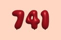 Red Helium Balloon 3D Number 741 Royalty Free Stock Photo