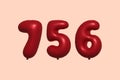 Red Helium Balloon 3D Number 756 Royalty Free Stock Photo