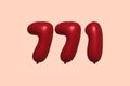 Red Helium Balloon 3D Number 771 Royalty Free Stock Photo