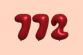 Red Helium Balloon 3D Number 772 Royalty Free Stock Photo