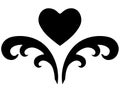 Heart with patterns, valentine tattoo - vector silhouette picture for logo or pictogram. Heart and waves black silhouette for tatt